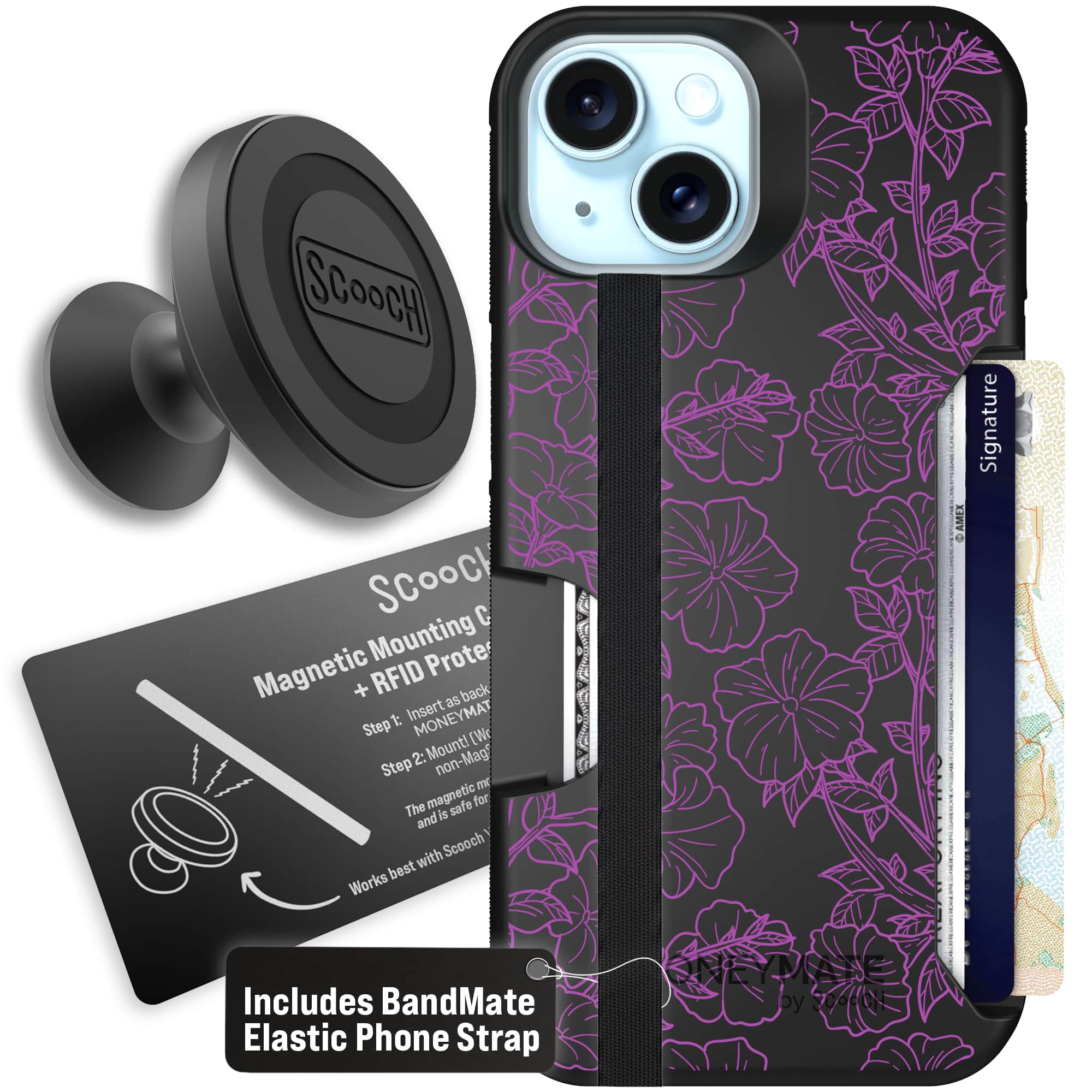 Moneymate - iPhone 15 - Purple Petunias - Starter Bundle