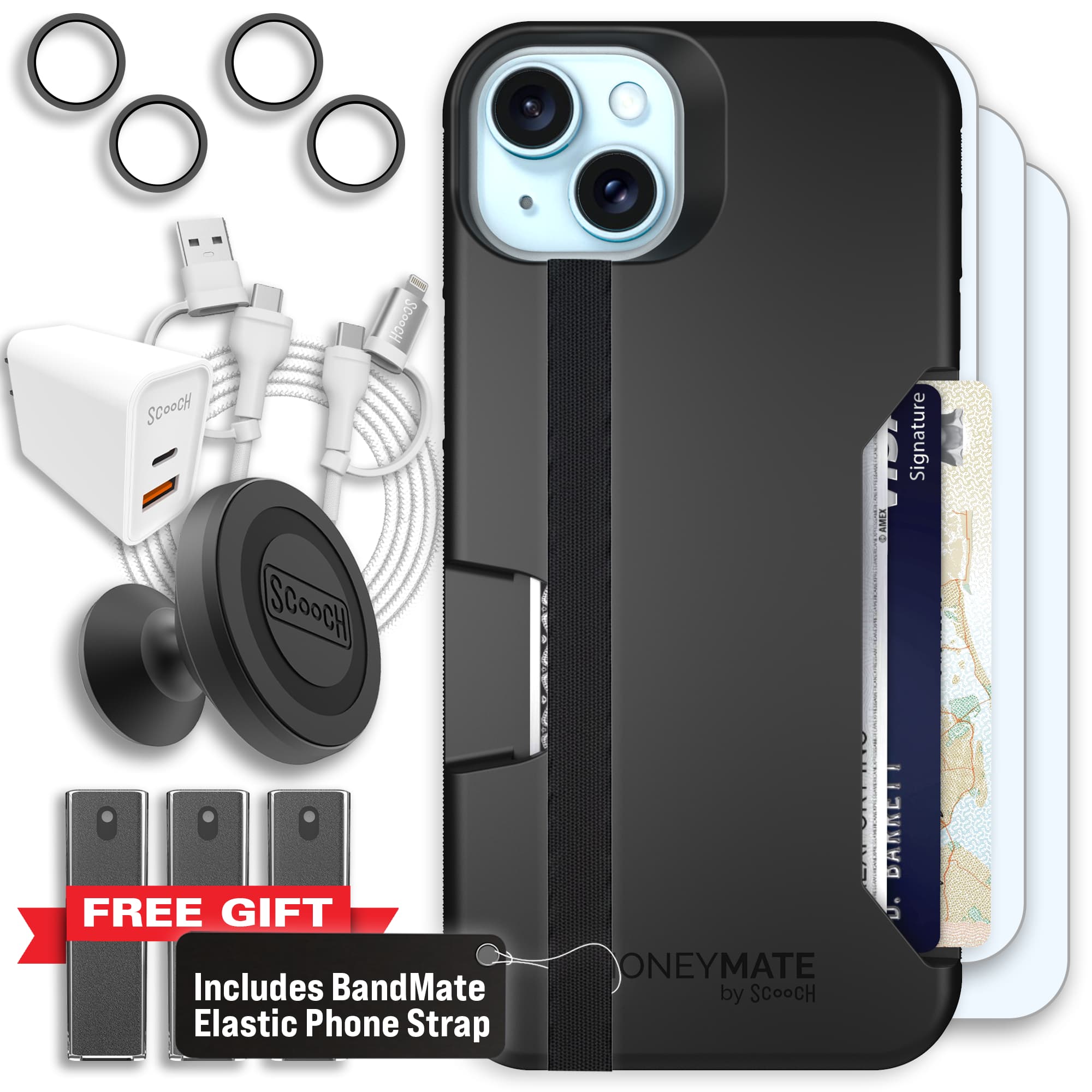Moneymate - iPhone 15 Plus - Black - Ultimate Bundle