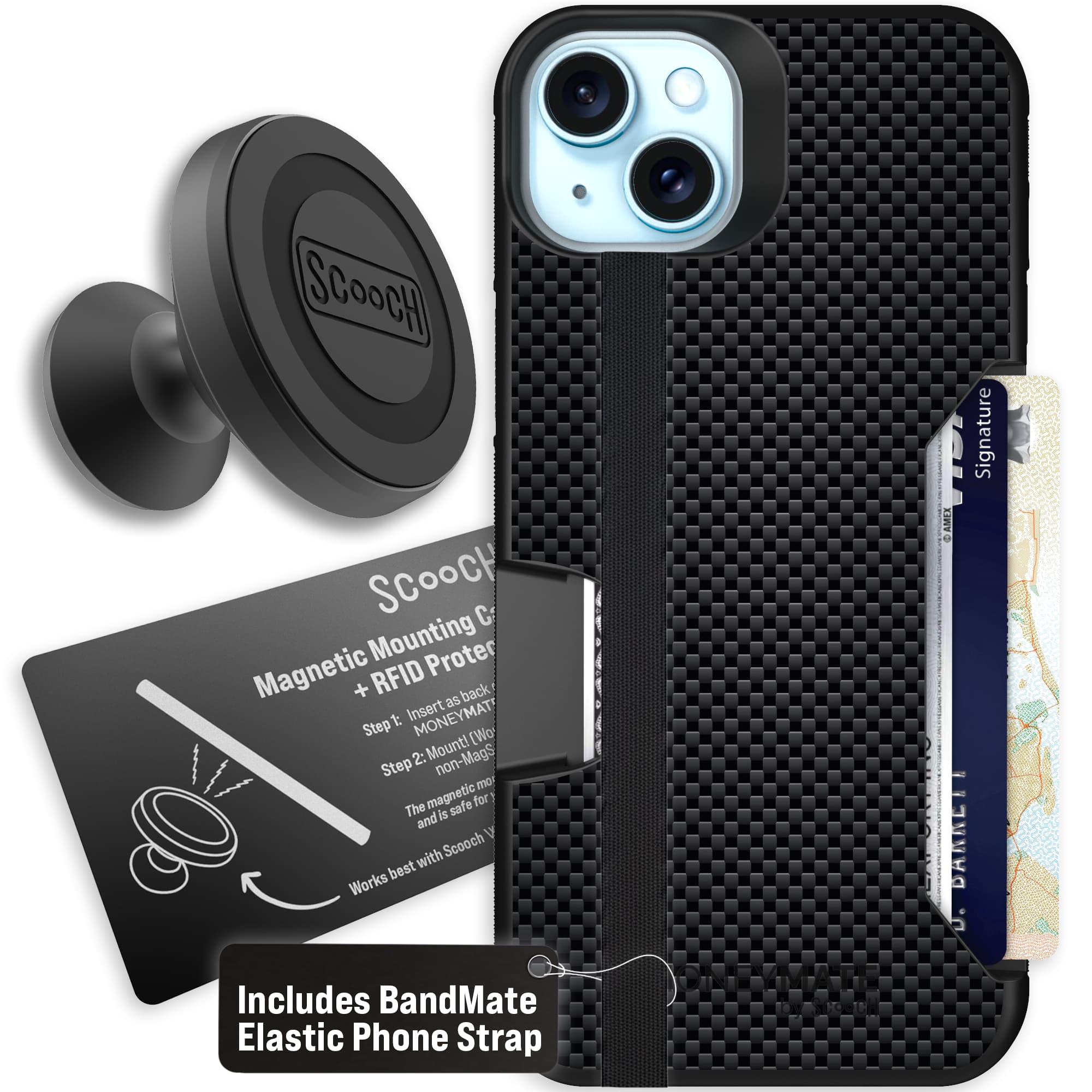 Moneymate - iPhone 15 Plus - Carbon Fiber - Starter Bundle