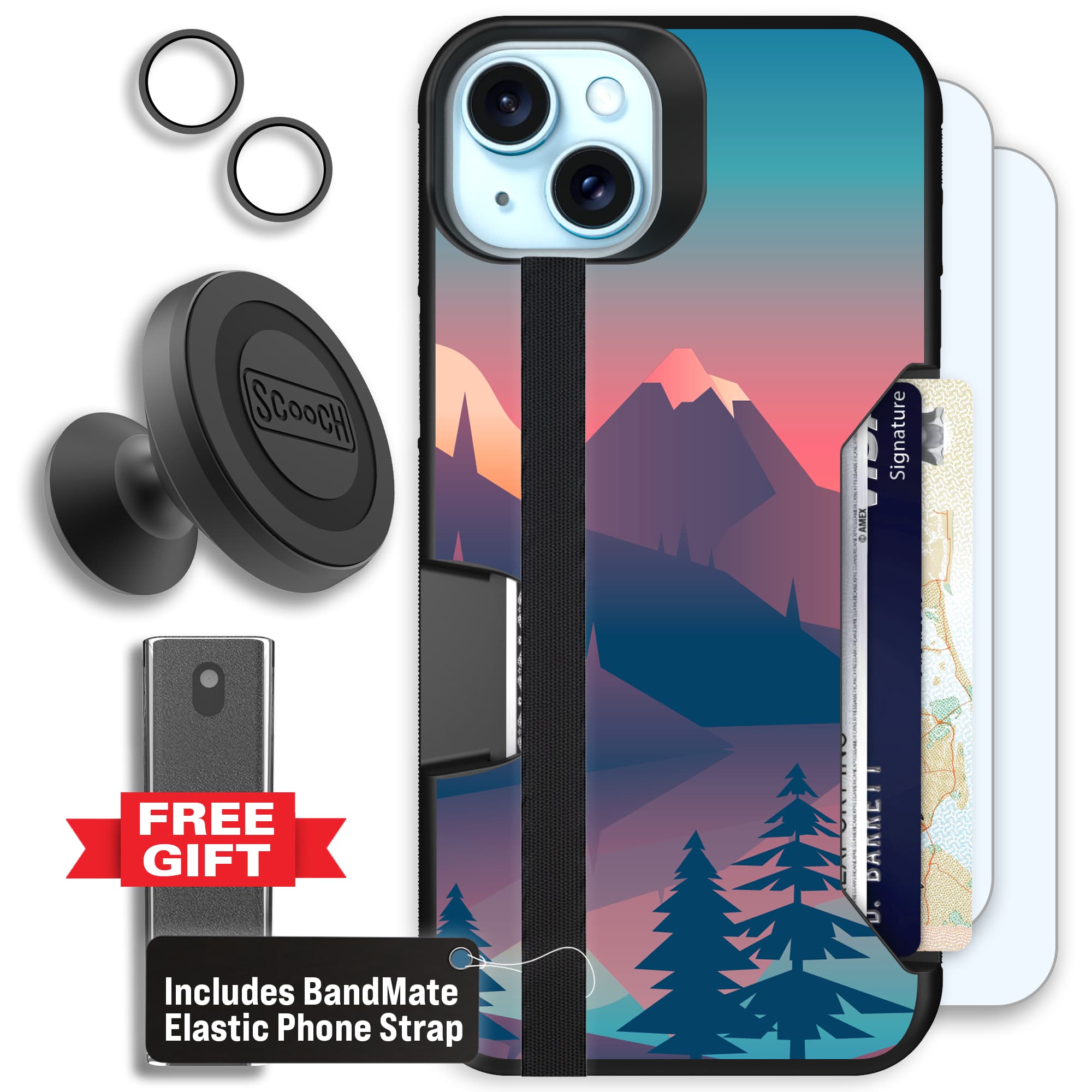 Moneymate - iPhone 15 Plus - Mountain Range - Defender Bundle