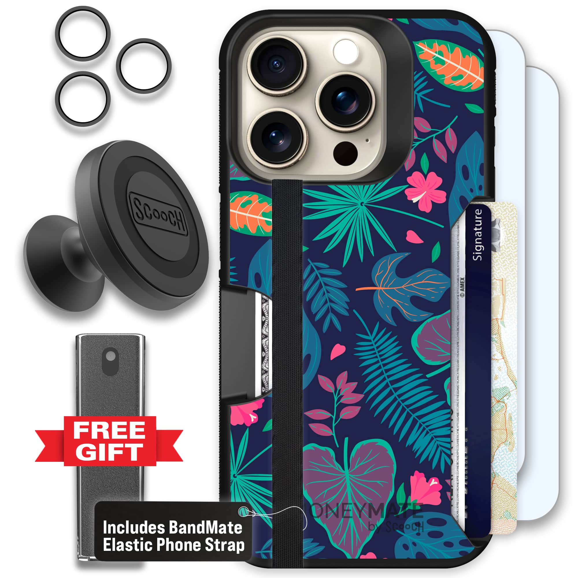 Moneymate - iPhone 15 Pro - Tropical Leaves - Defender Bundle