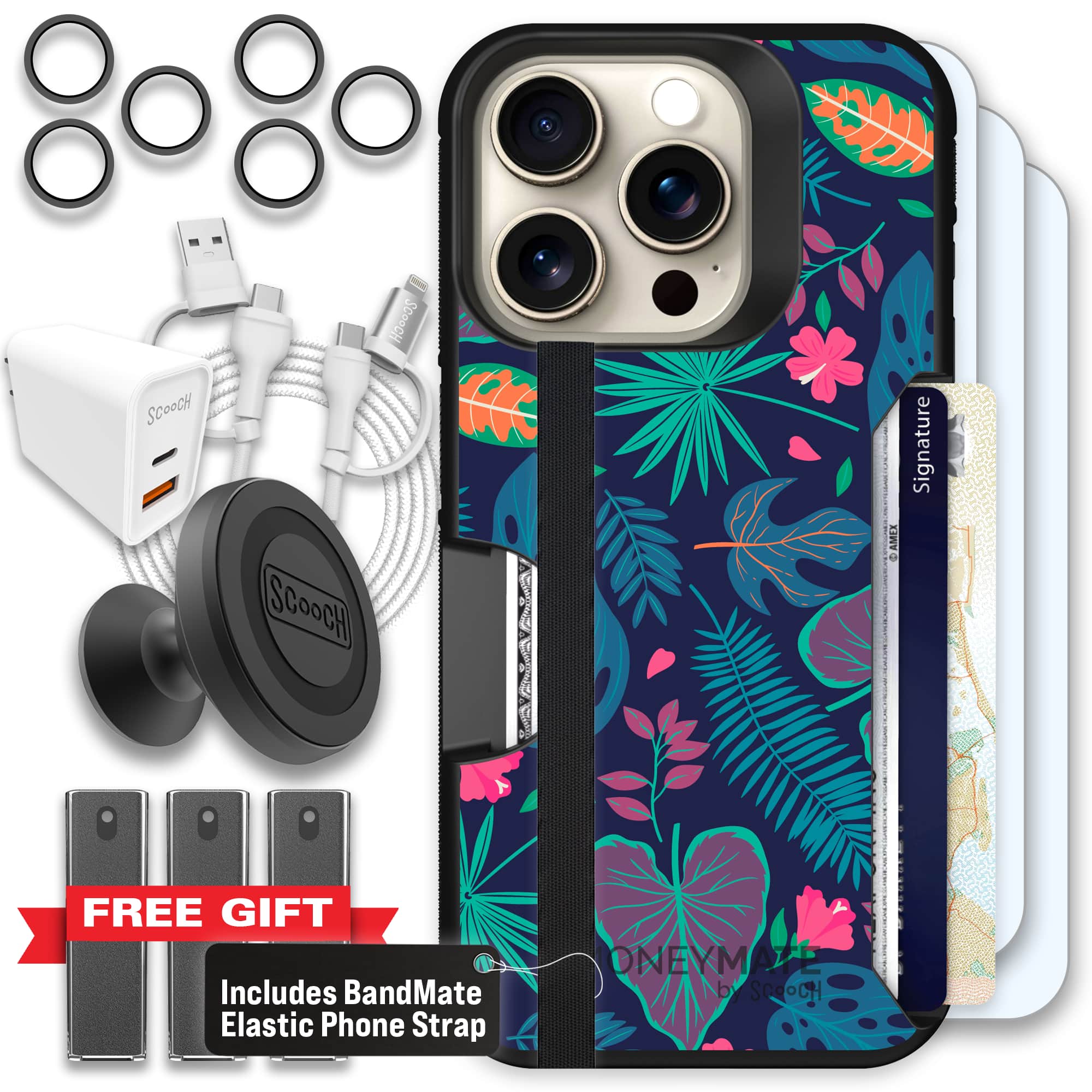 Moneymate - iPhone 15 Pro - Tropical Leaves - Ultimate Bundle
