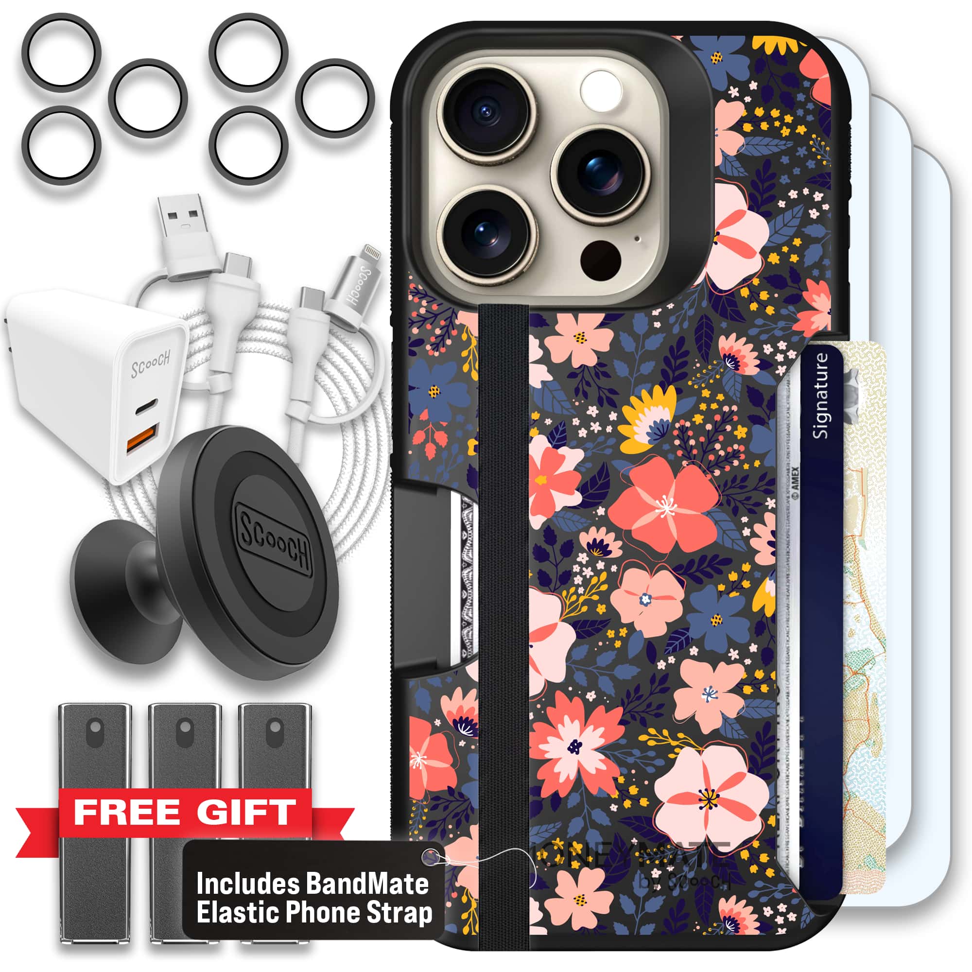 Moneymate - iPhone 15 Pro - Wildflowers - Ultimate Bundle