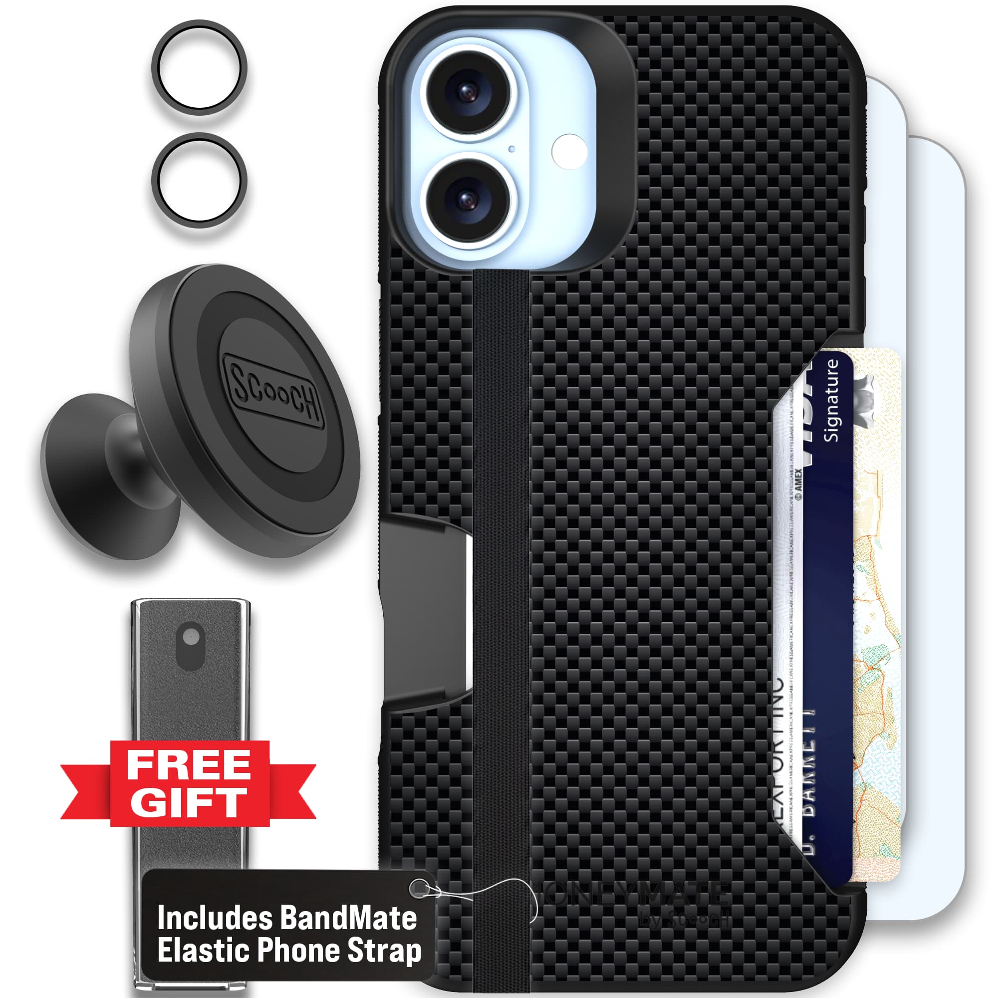 Moneymate - iPhone 16 Plus - Carbon Fiber - Defender Bundle