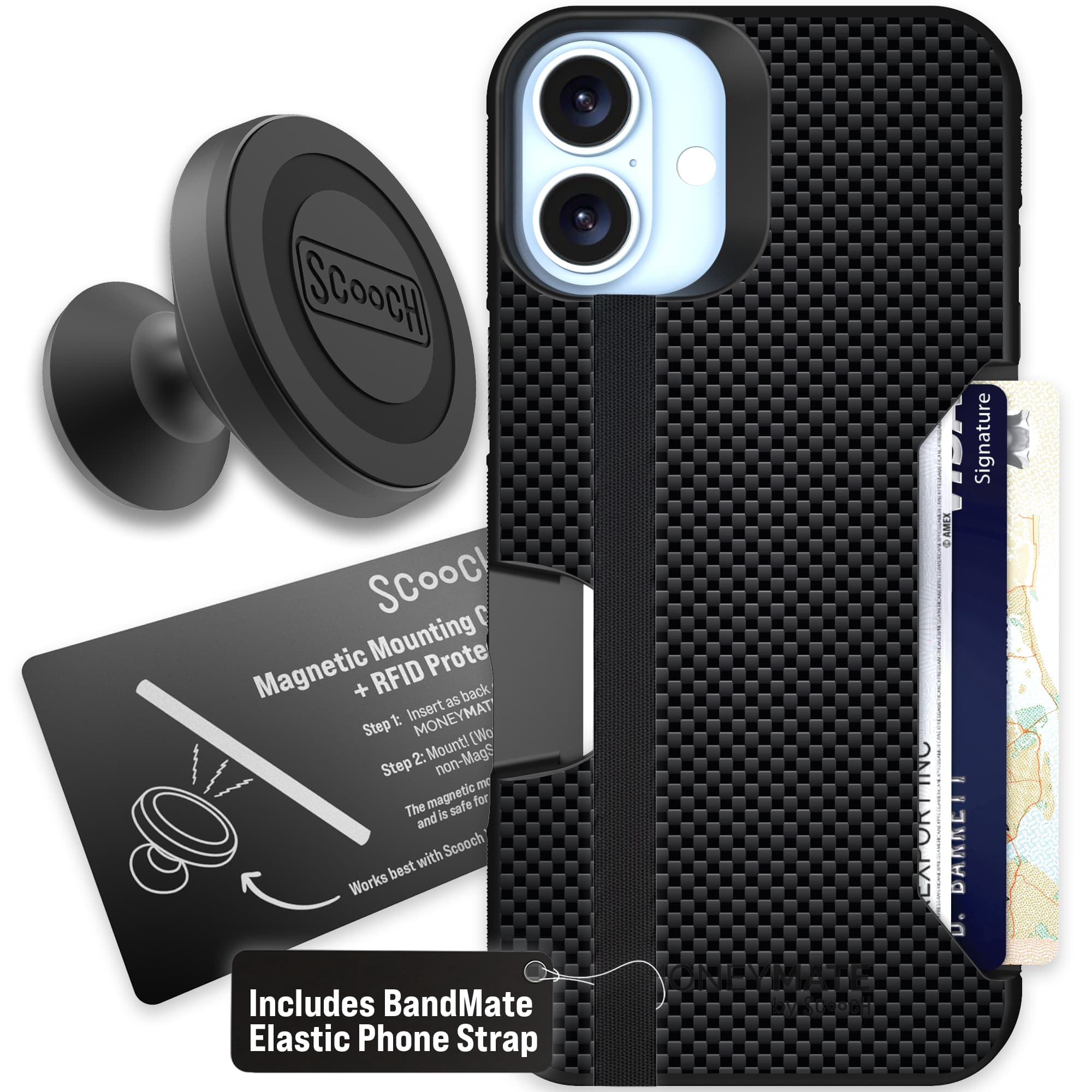 Moneymate - iPhone 16 Plus - Carbon Fiber - Starter Bundle