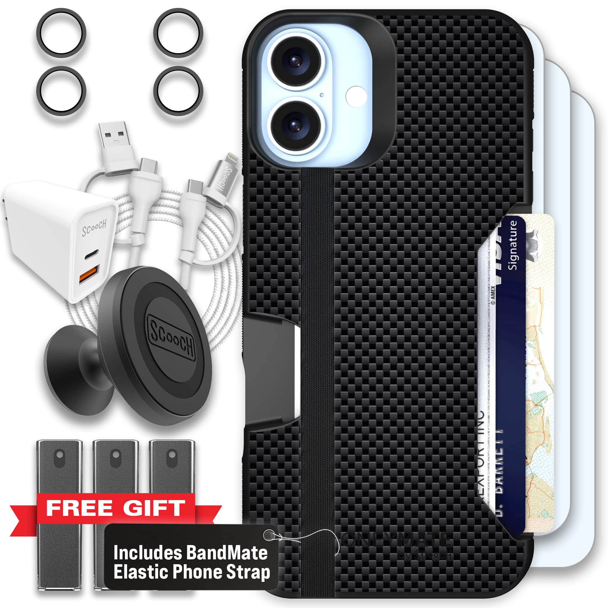 Moneymate - iPhone 16 Plus - Carbon Fiber - Ultimate Bundle