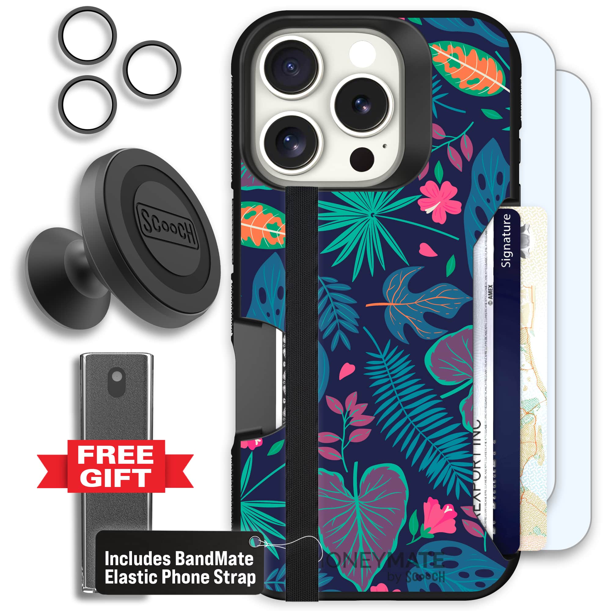 Moneymate - iPhone 16 Pro - Tropical Leaves - Defender Bundle