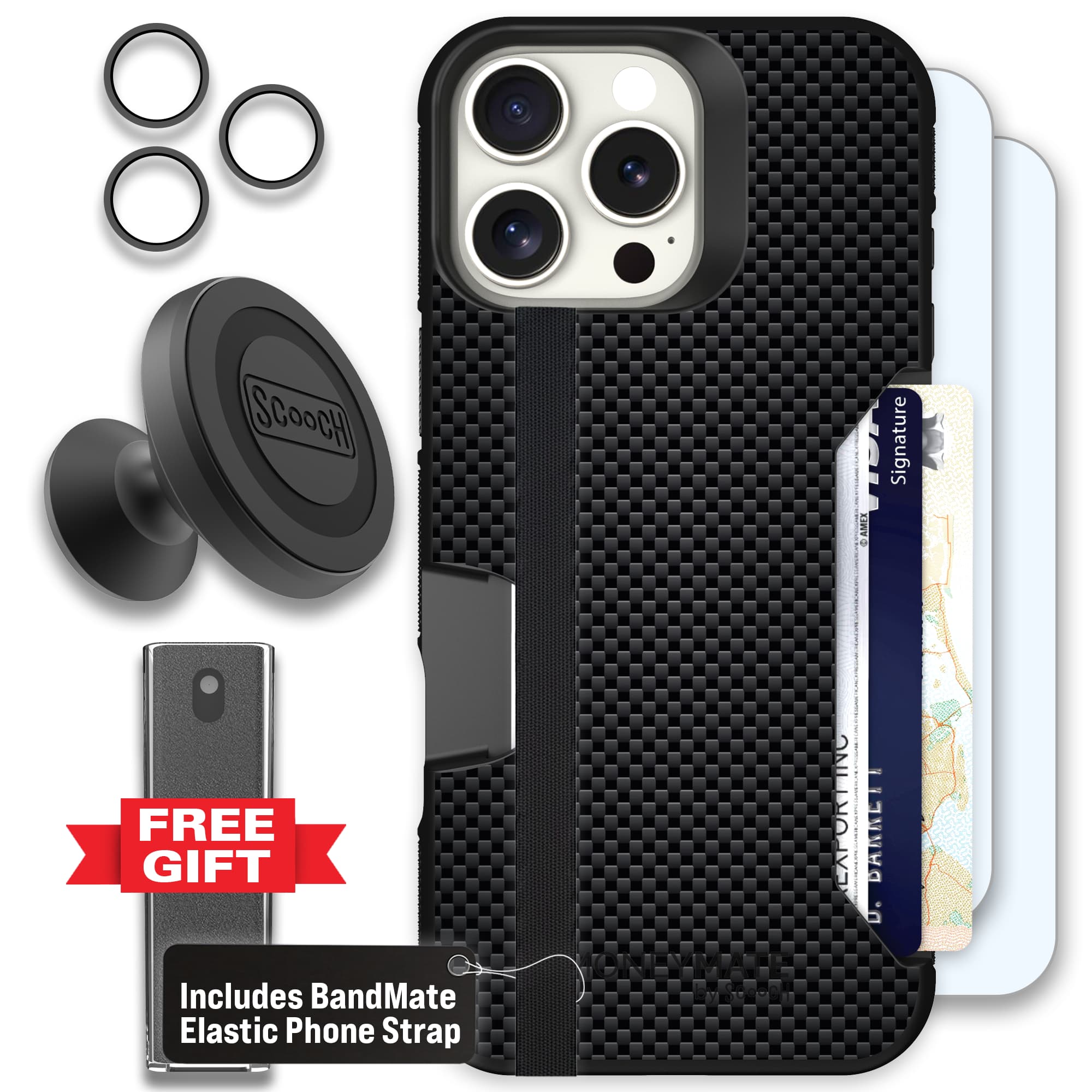 Moneymate - iPhone 16 Pro Max - Carbon Fiber - Defender Bundle