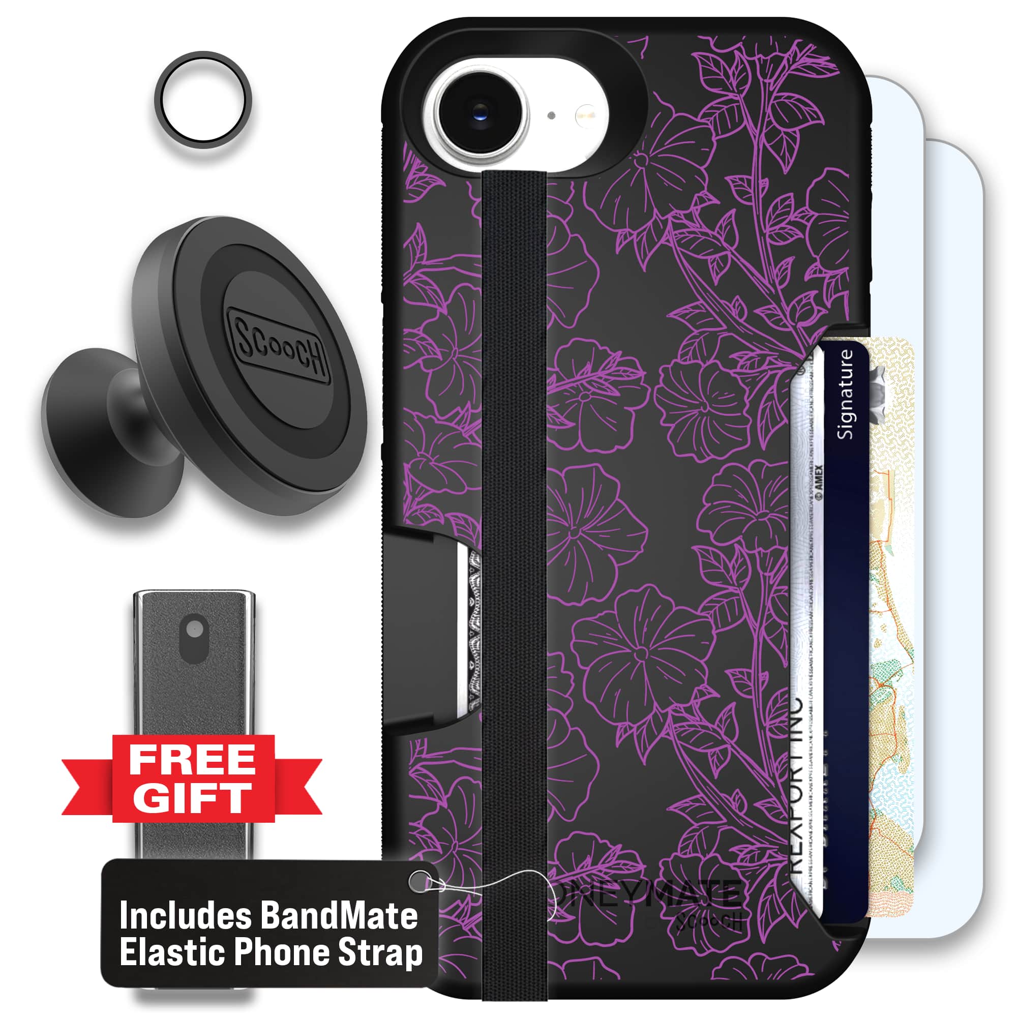 Moneymate - iPhone 16e - Purple Petunias - Defender Bundle