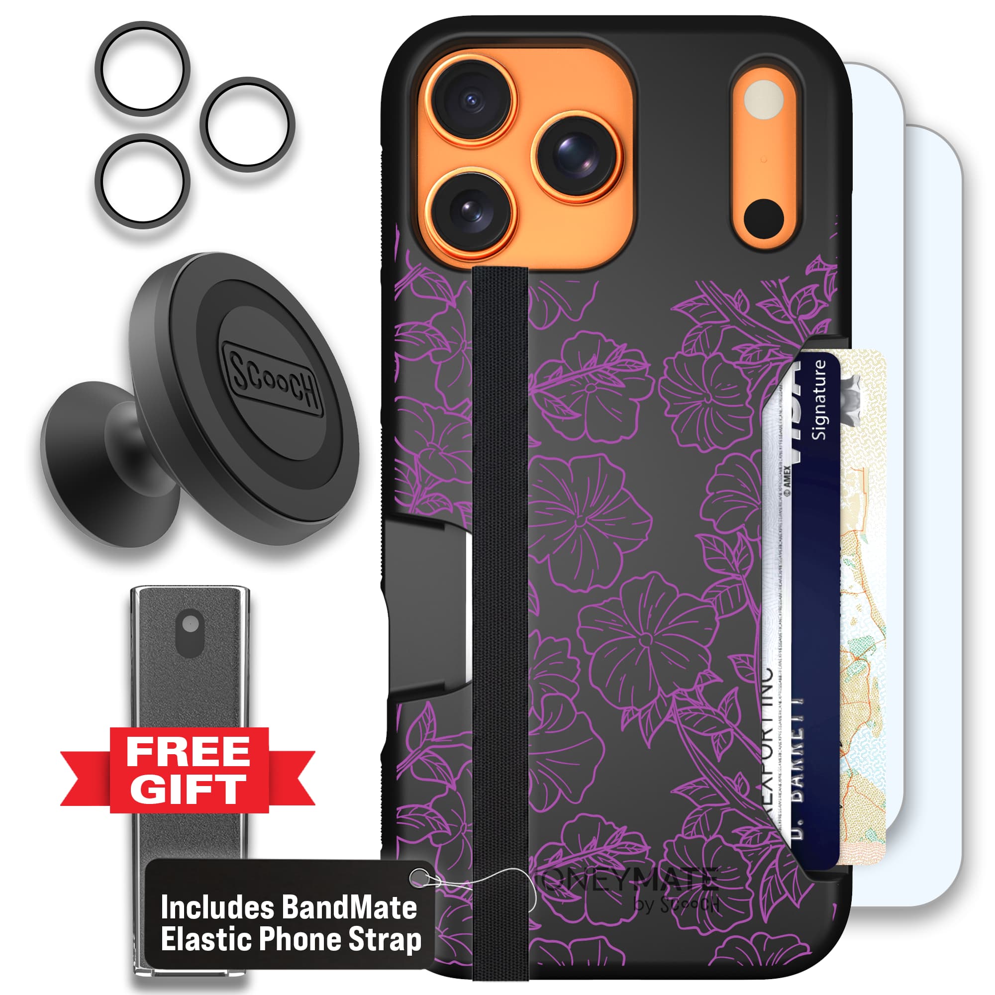 Moneymate - iPhone 17 Pro Max - Purple Petunias - Defender Bundle