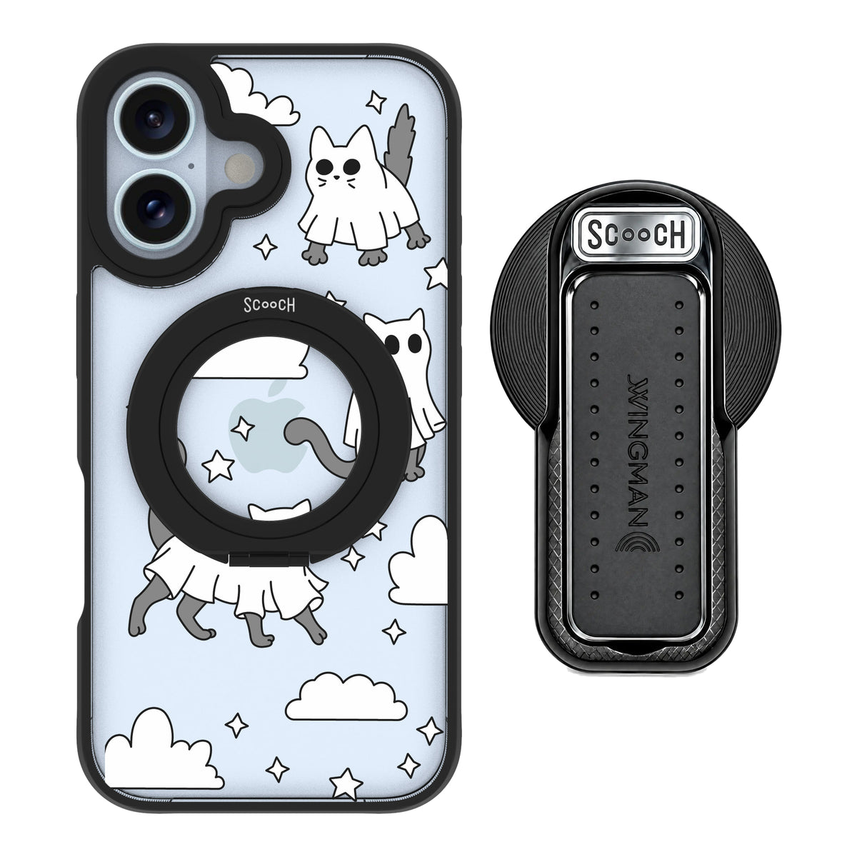 Scooch MagCase Scaredy Cats magsafe wingback bundle - black featuring the original Scaredy Cats print