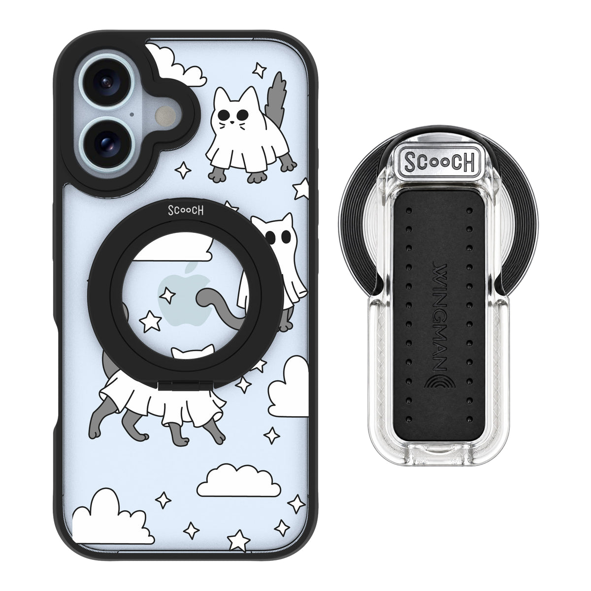 Scooch MagCase Scaredy Cats magsafe wingback bundle - clear featuring the original Scaredy Cats print