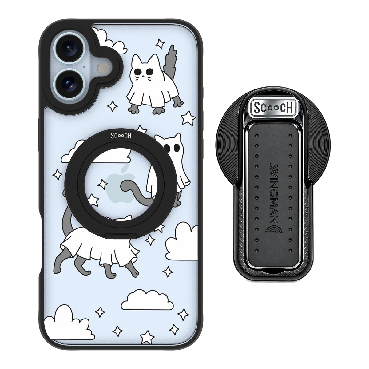 Scooch MagCase Scaredy Cats magsafe wingback bundle - black featuring the original Scaredy Cats print