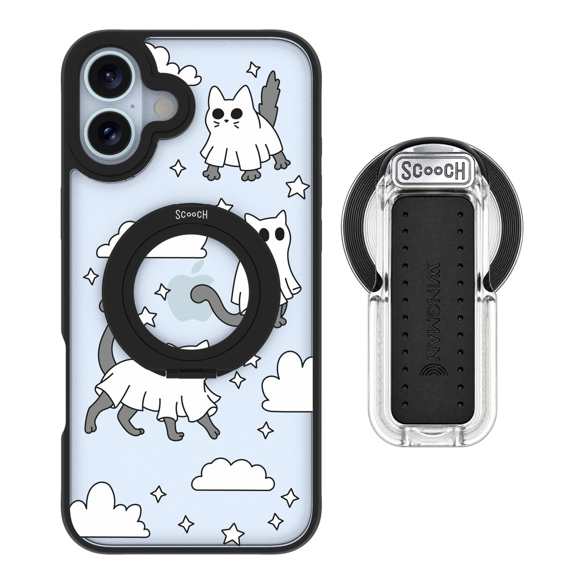 Scooch MagCase Scaredy Cats magsafe wingback bundle - clear featuring the original Scaredy Cats print