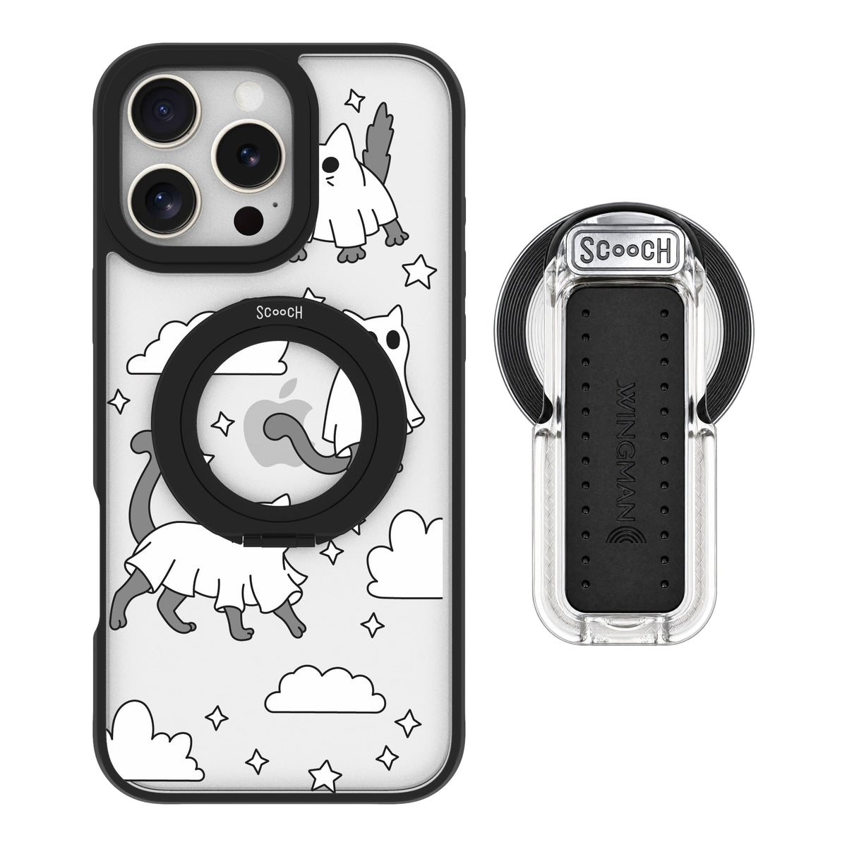 Scooch MagCase Scaredy Cats magsafe wingback bundle - clear featuring the original Scaredy Cats print