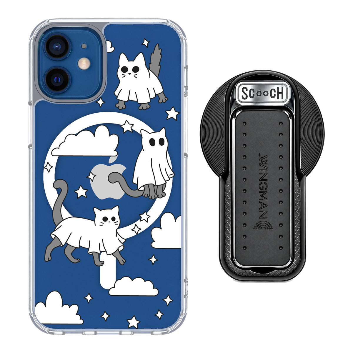 Scooch MagCase Scaredy Cats magsafe wingback bundle - black featuring the original Scaredy Cats print