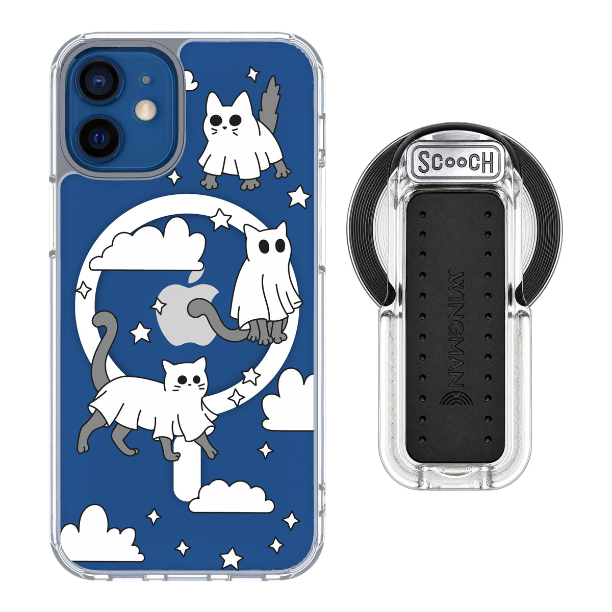 Scooch MagCase Scaredy Cats magsafe wingback bundle - clear featuring the original Scaredy Cats print