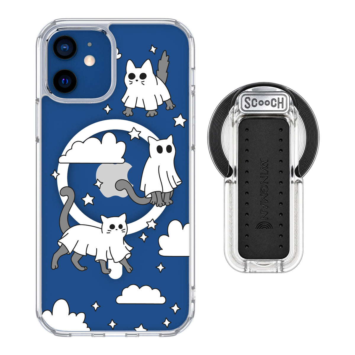 Scooch MagCase Scaredy Cats magsafe wingback bundle - clear featuring the original Scaredy Cats print