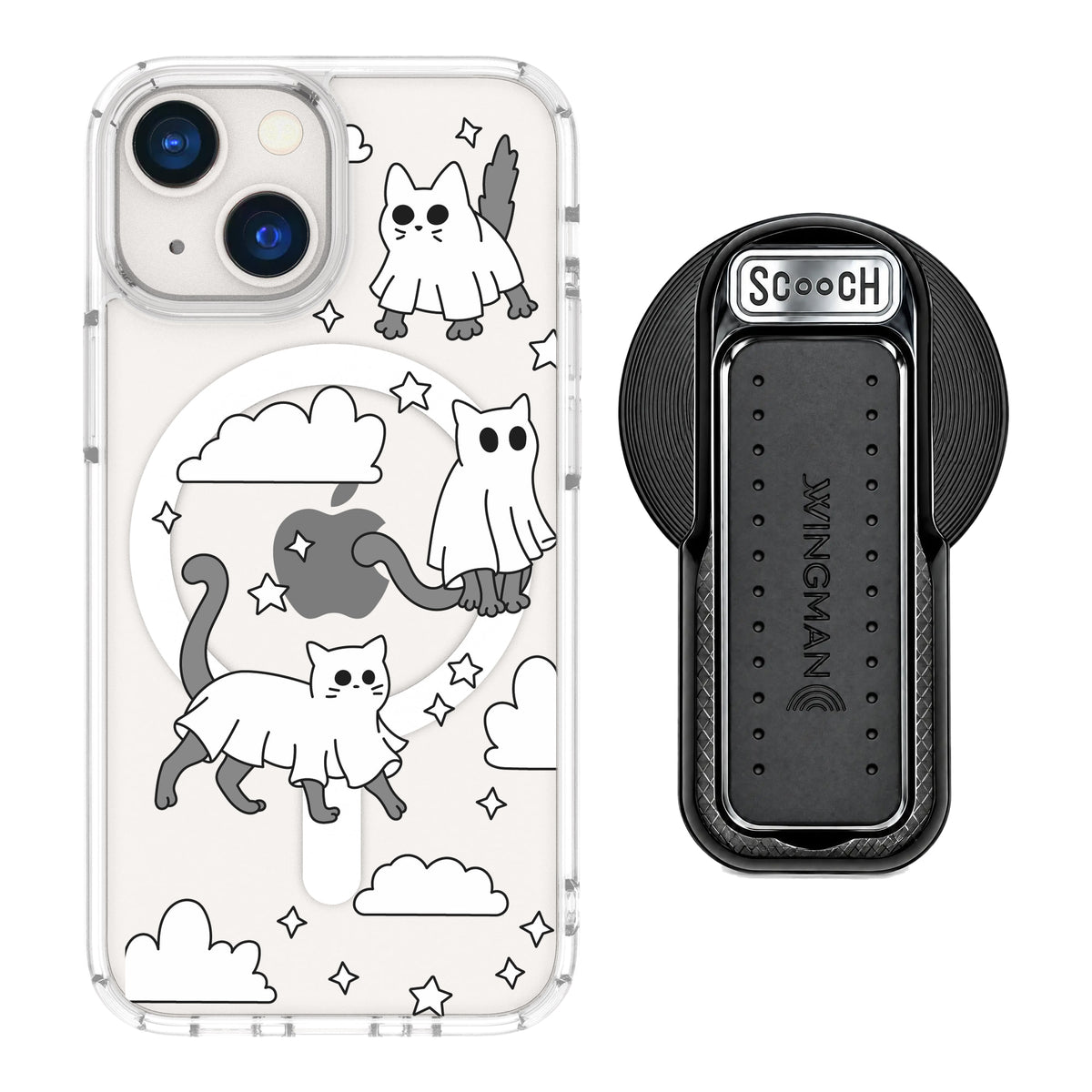 Scooch MagCase Scaredy Cats magsafe wingback bundle - black featuring the original Scaredy Cats print