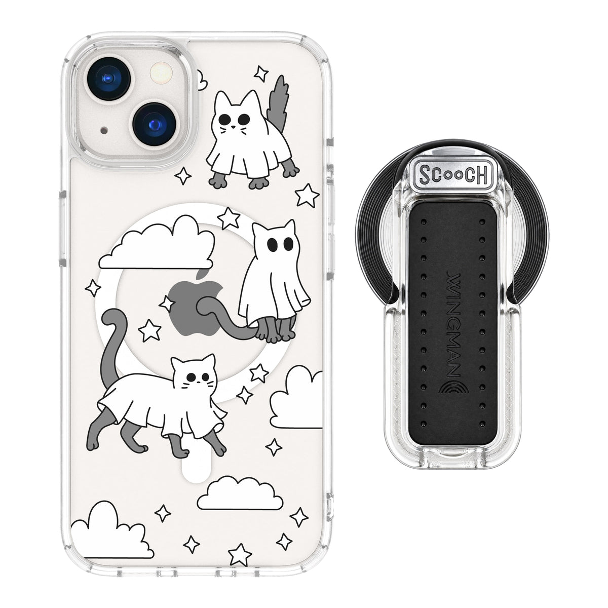 Scooch MagCase Scaredy Cats magsafe wingback bundle - clear featuring the original Scaredy Cats print