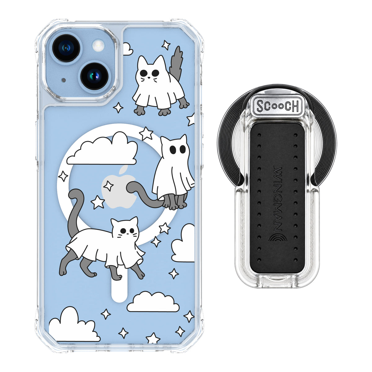 Scooch MagCase Scaredy Cats magsafe wingback bundle - clear featuring the original Scaredy Cats print
