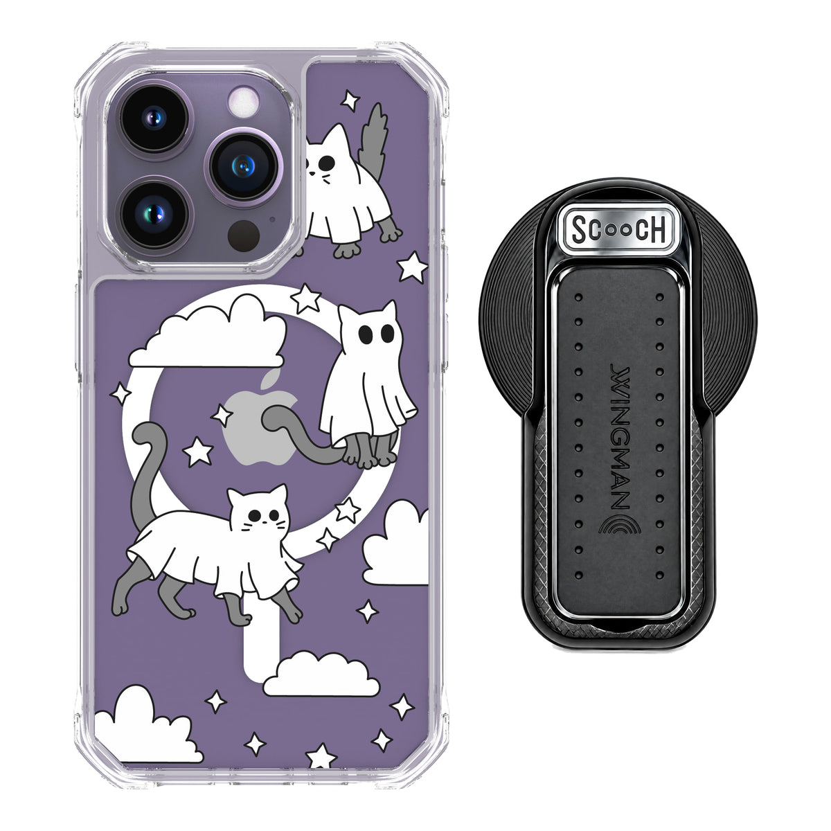 Scooch MagCase Scaredy Cats magsafe wingback bundle - black featuring the original Scaredy Cats print