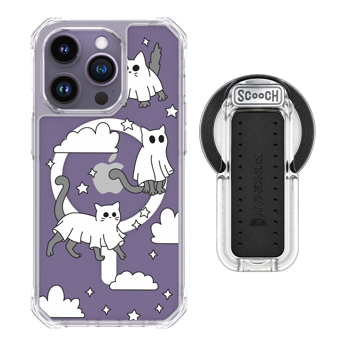 Scooch MagCase Scaredy Cats magsafe wingback bundle - clear featuring the original Scaredy Cats print