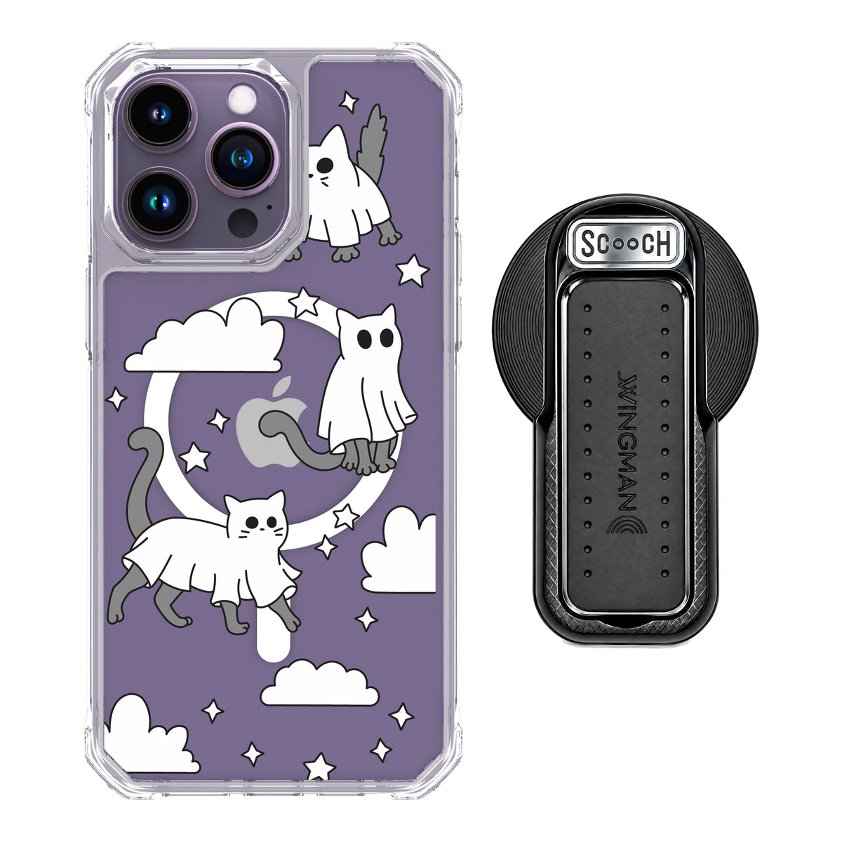 Scooch MagCase Scaredy Cats magsafe wingback bundle - black featuring the original Scaredy Cats print