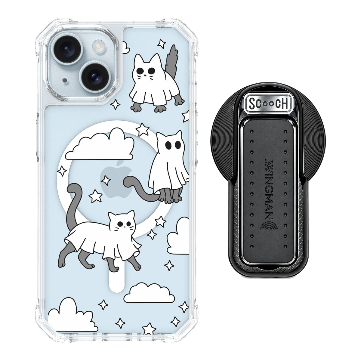 Scooch MagCase Scaredy Cats magsafe wingback bundle - black featuring the original Scaredy Cats print