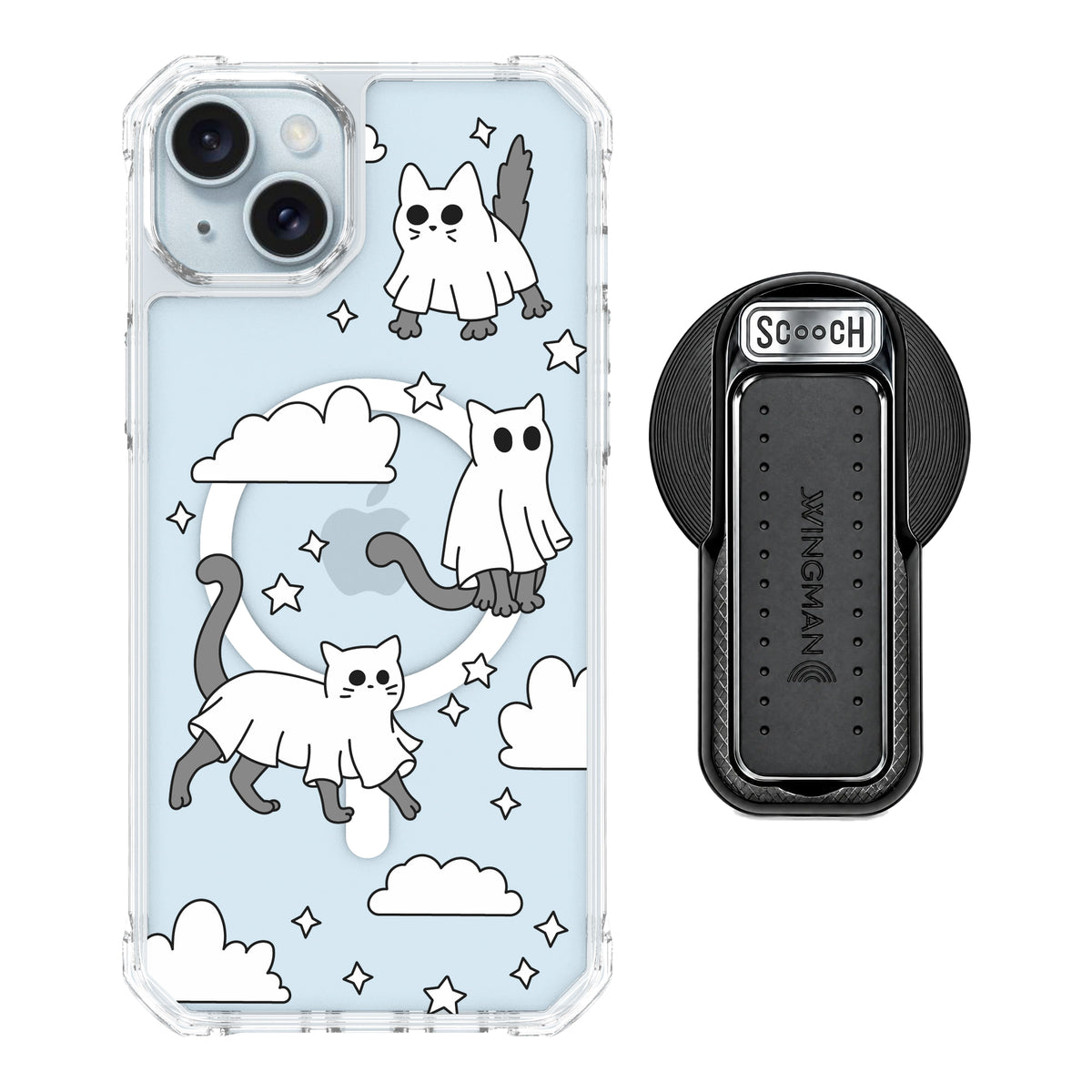 Scooch MagCase Scaredy Cats magsafe wingback bundle - black featuring the original Scaredy Cats print
