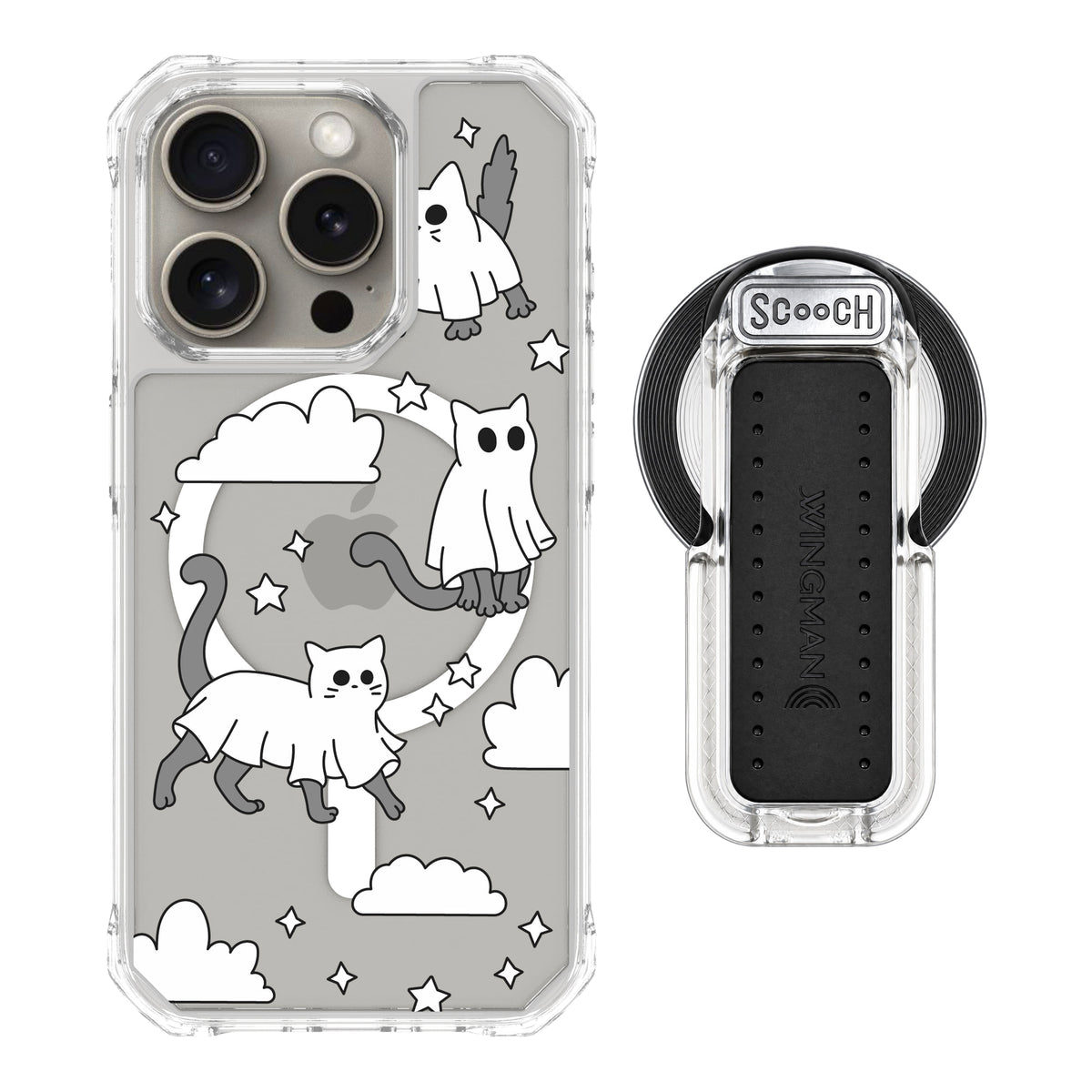 Scooch MagCase Scaredy Cats magsafe wingback bundle - clear featuring the original Scaredy Cats print