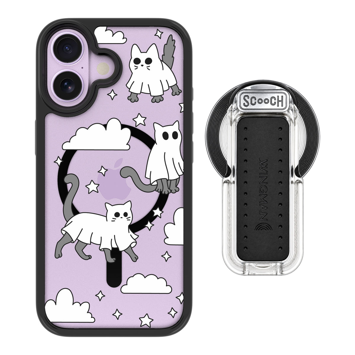 Scooch MagCase Scaredy Cats magsafe wingback bundle - clear featuring the original Scaredy Cats print