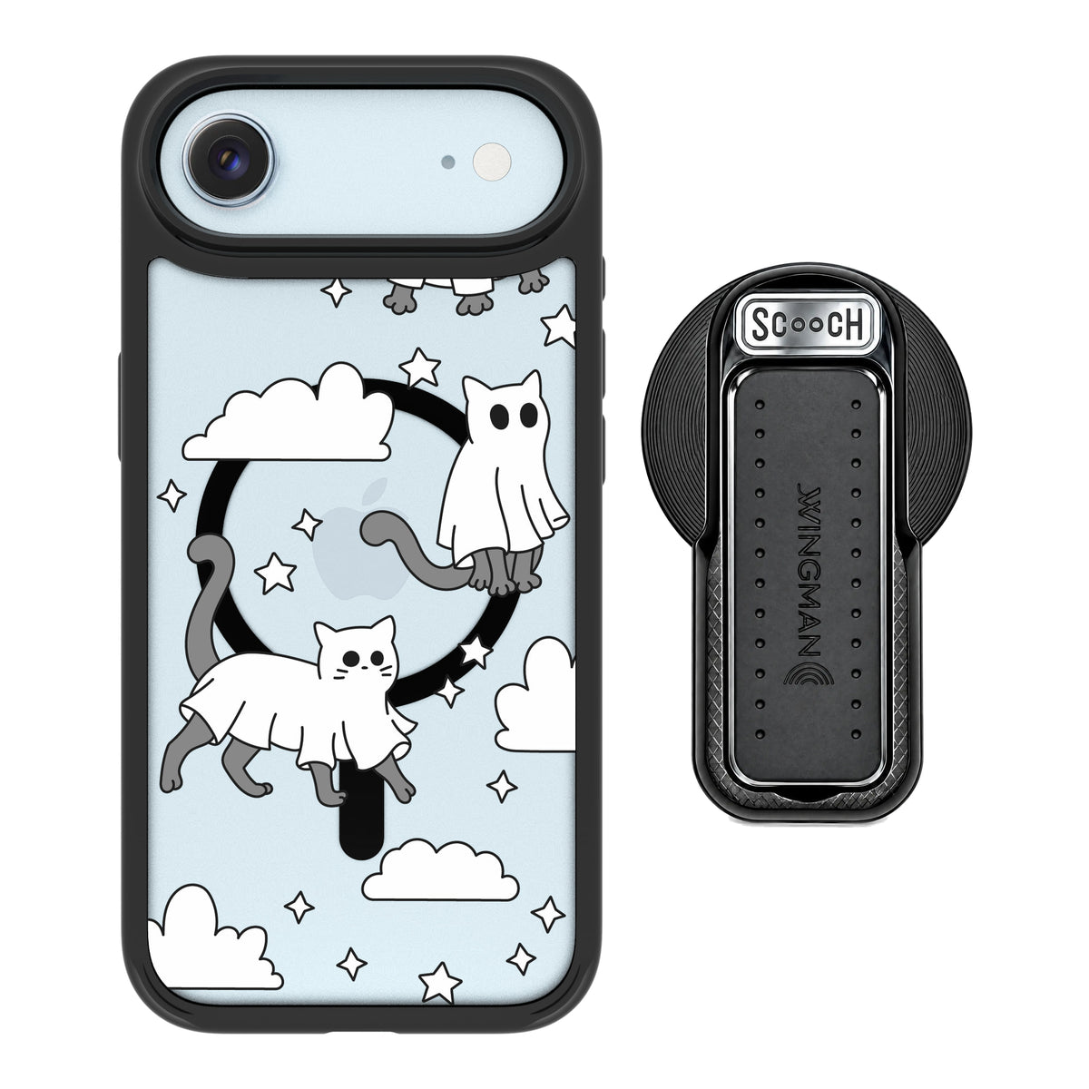 Scooch MagCase Scaredy Cats magsafe wingback bundle - black featuring the original Scaredy Cats print