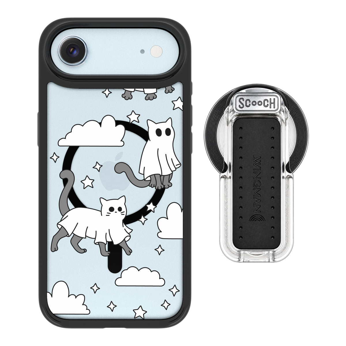 Scooch MagCase Scaredy Cats magsafe wingback bundle - clear featuring the original Scaredy Cats print