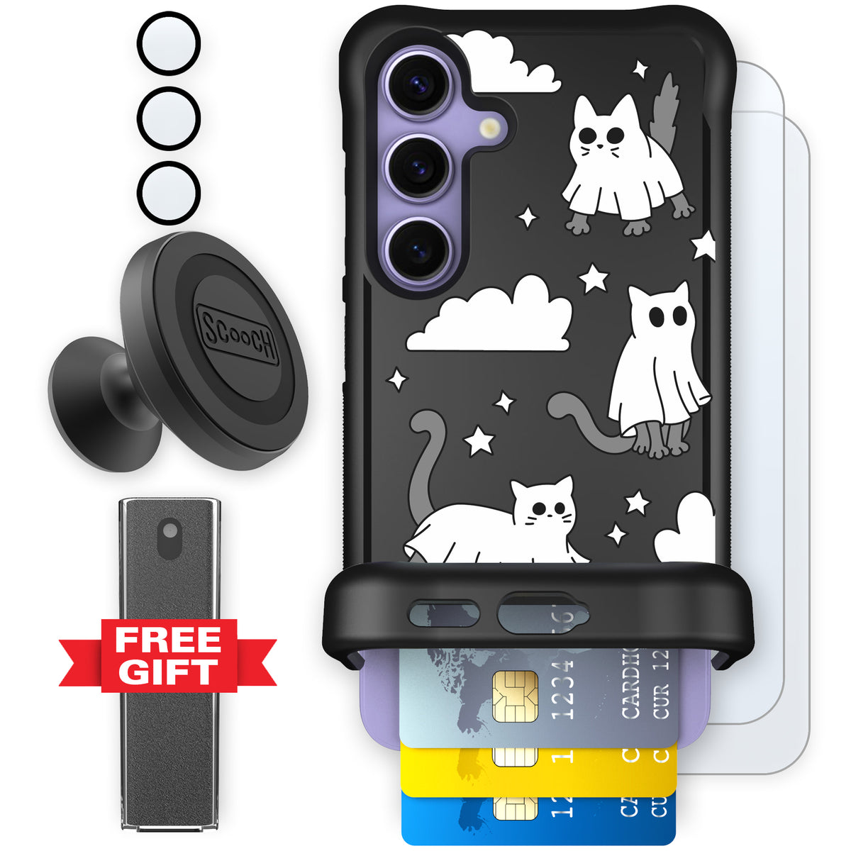 Scooch Wingmate Scaredy Cats defender bundle featuring the original Scaredy Cats print