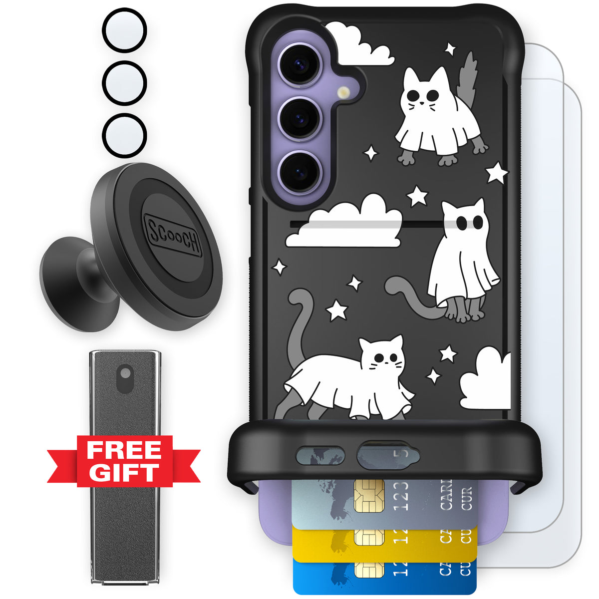 Scooch Wingmate Scaredy Cats defender bundle featuring the original Scaredy Cats print