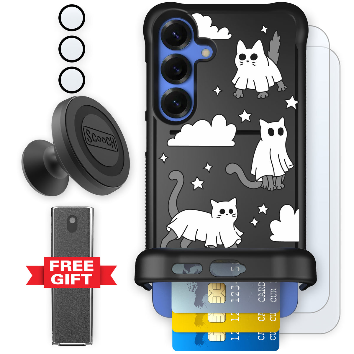 Scooch Wingmate Scaredy Cats defender bundle featuring the original Scaredy Cats print