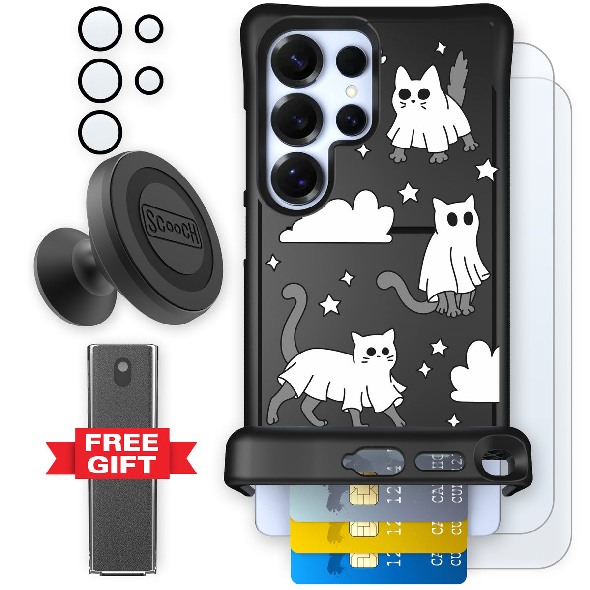 Scooch Wingmate Scaredy Cats defender bundle featuring the original Scaredy Cats print