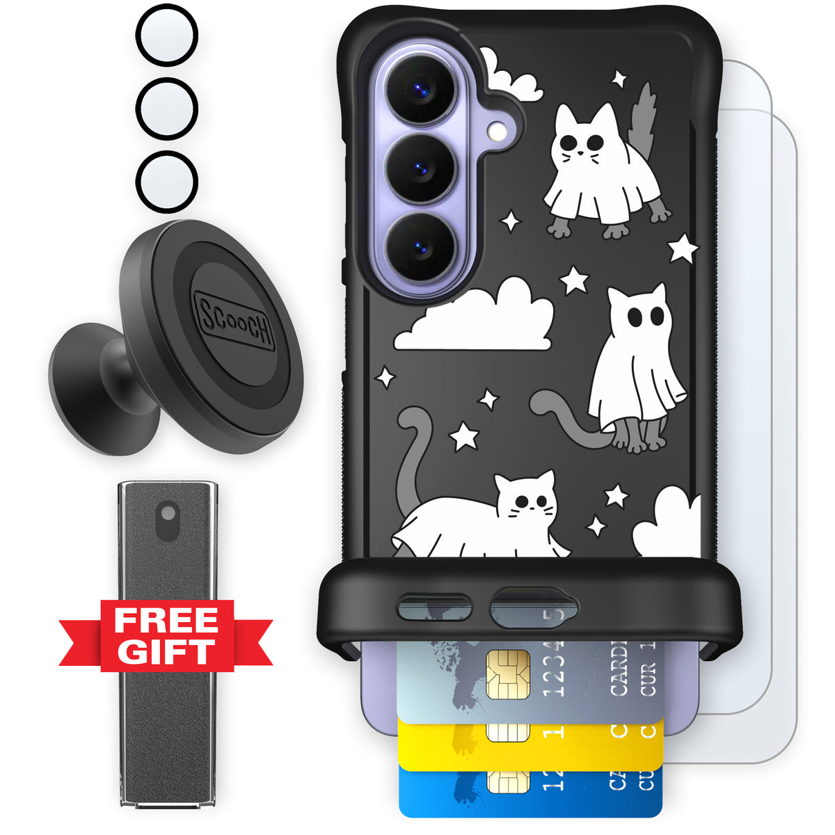 Scooch Wingmate Scaredy Cats defender bundle featuring the original Scaredy Cats print