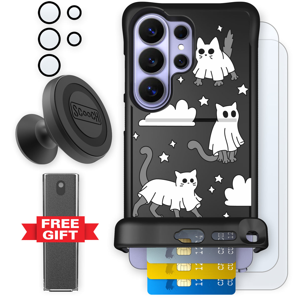Scooch Wingmate Scaredy Cats defender bundle featuring the original Scaredy Cats print