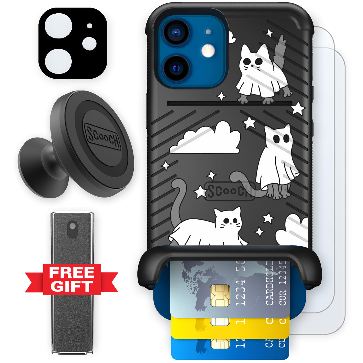 Scooch Wingmate Scaredy Cats defender bundle featuring the original Scaredy Cats print
