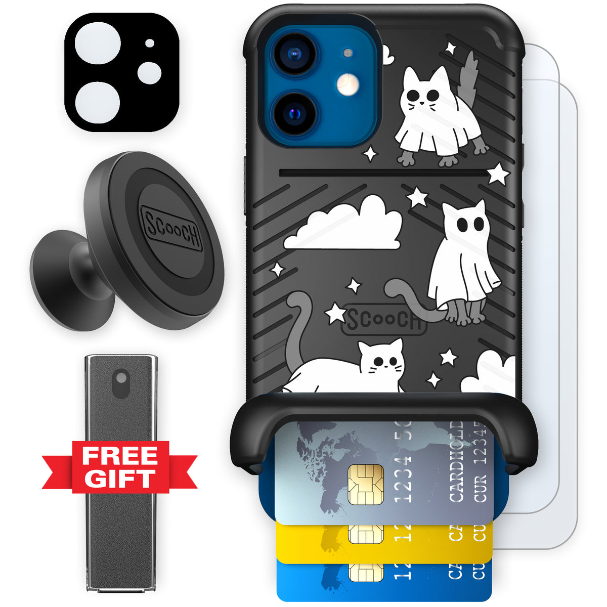 Scooch Wingmate Scaredy Cats defender bundle featuring the original Scaredy Cats print