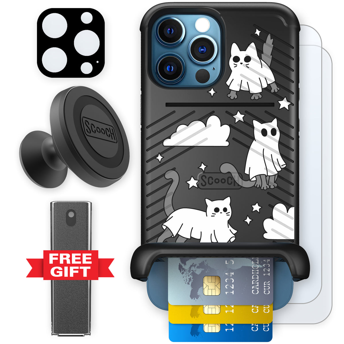 Scooch Wingmate Scaredy Cats defender bundle featuring the original Scaredy Cats print