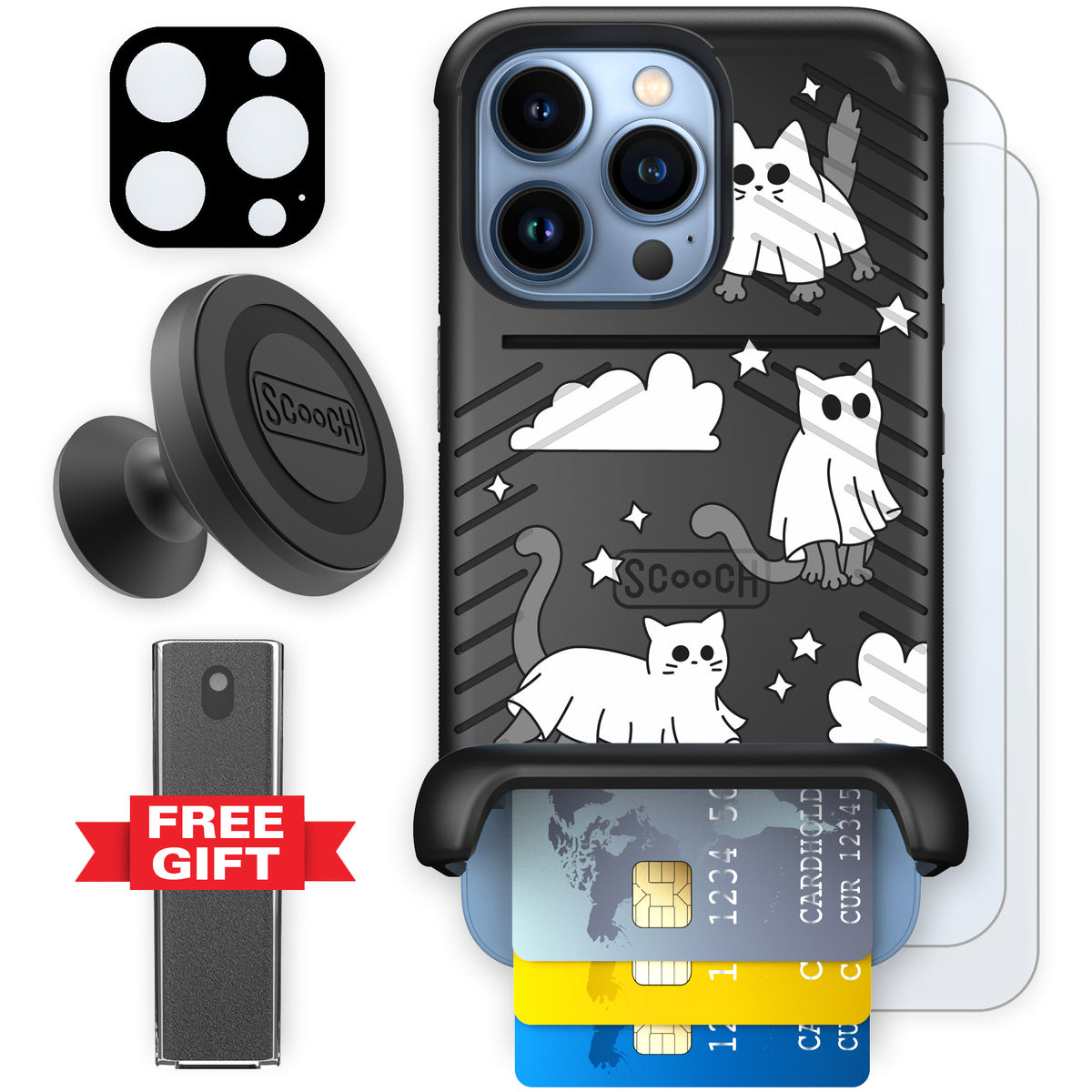 Scooch Wingmate Scaredy Cats defender bundle featuring the original Scaredy Cats print