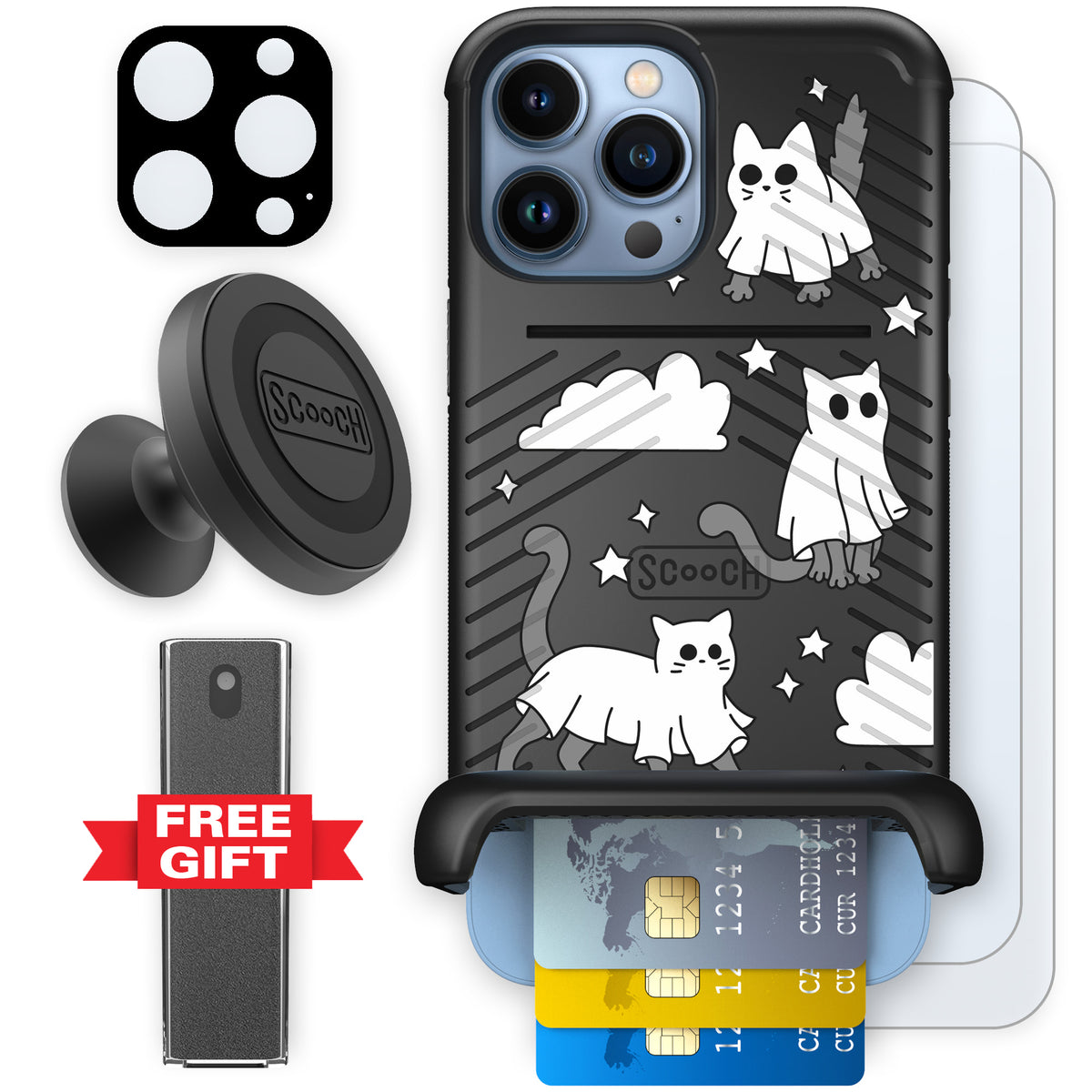 Scooch Wingmate Scaredy Cats defender bundle featuring the original Scaredy Cats print