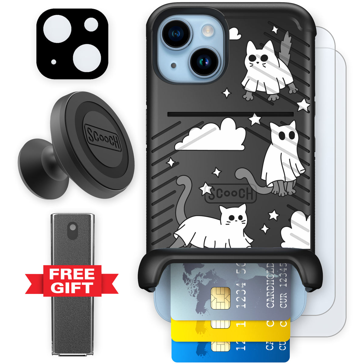 Scooch Wingmate Scaredy Cats defender bundle featuring the original Scaredy Cats print