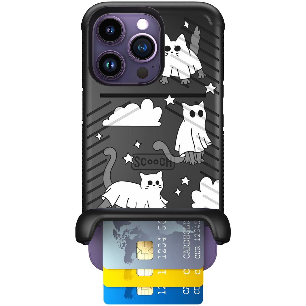Scooch Wingmate Scaredy Cats case featuring the original Scaredy Cats print