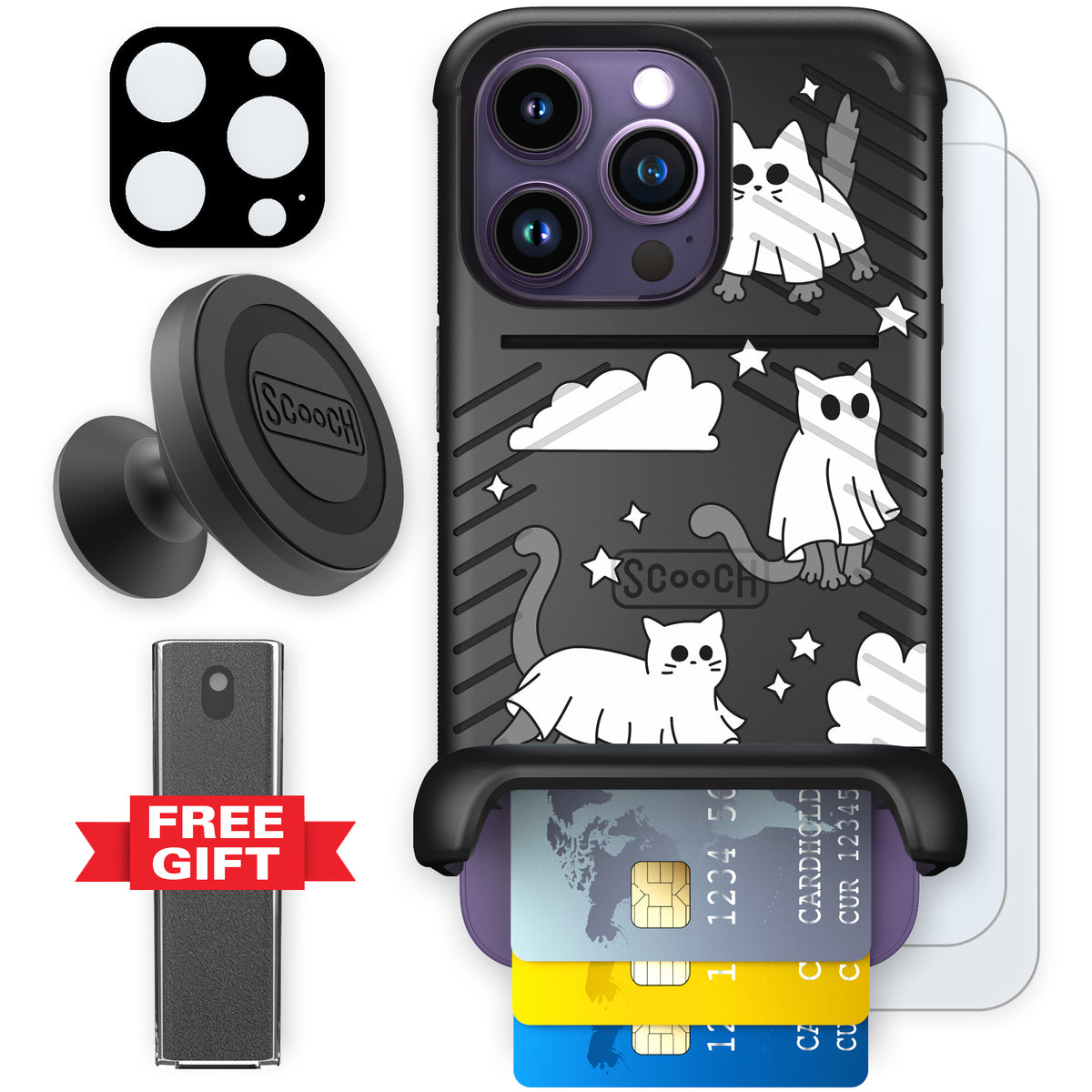 Scooch Wingmate Scaredy Cats defender bundle featuring the original Scaredy Cats print