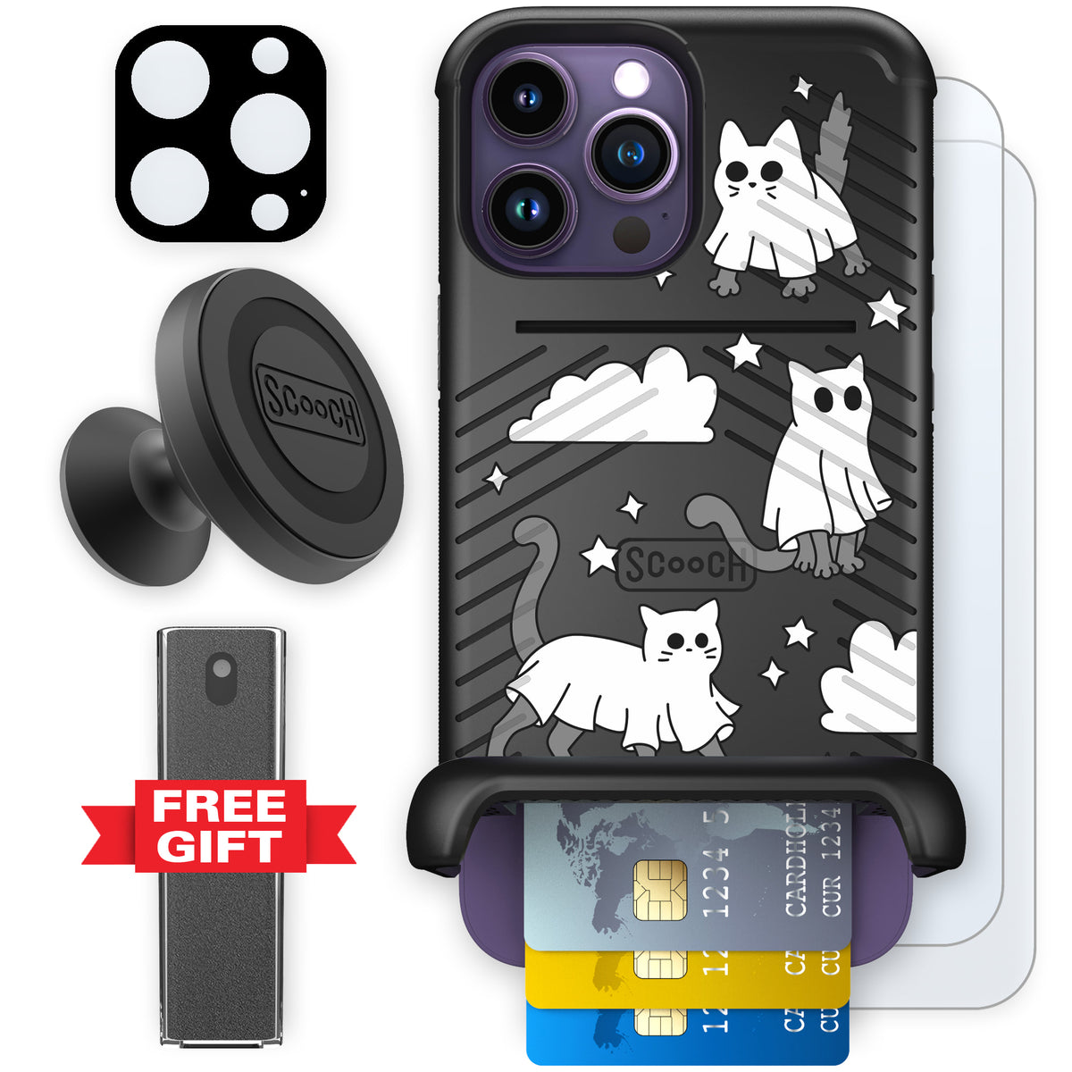 Scooch Wingmate Scaredy Cats defender bundle featuring the original Scaredy Cats print