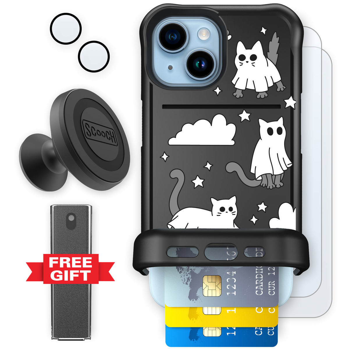 Scooch Wingmate Scaredy Cats defender bundle featuring the original Scaredy Cats print